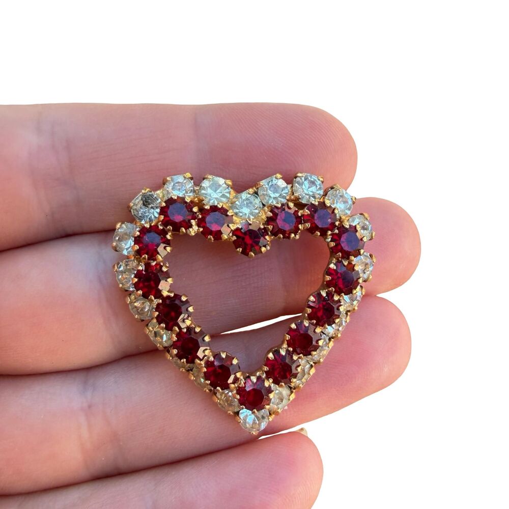 Vintage Jewelry Rhinestone Heart Brooch Valentines Day Jewelry